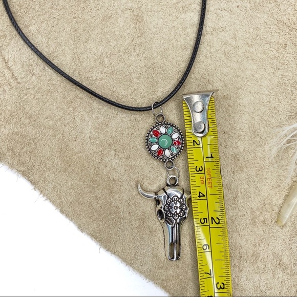 Set Silver Bohemian Bull Head Earrings & Necklace - Picture 4 of 9